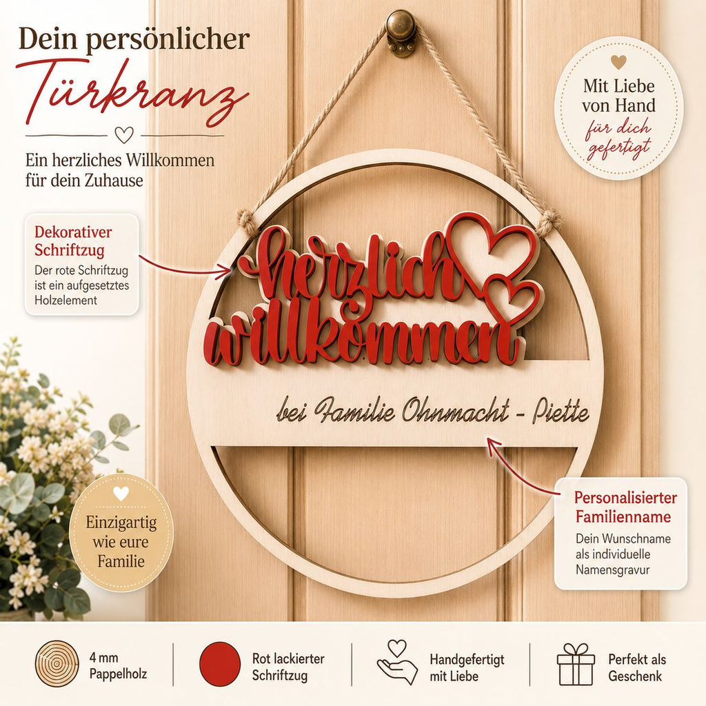 Türkranz aus Holz mit Familiennamen – Willkommensschild