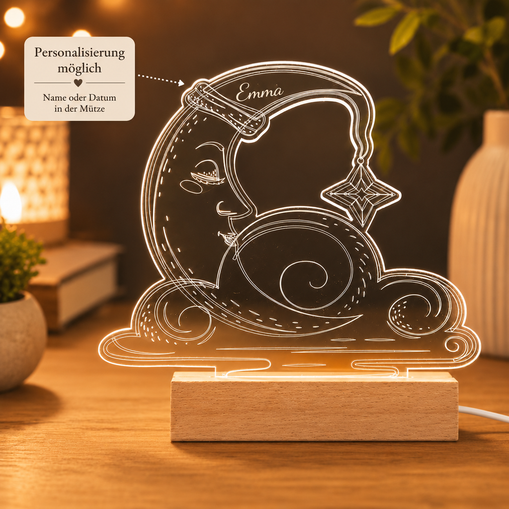 Personalized LED Acrylic Lamp "Sleeping Moon"