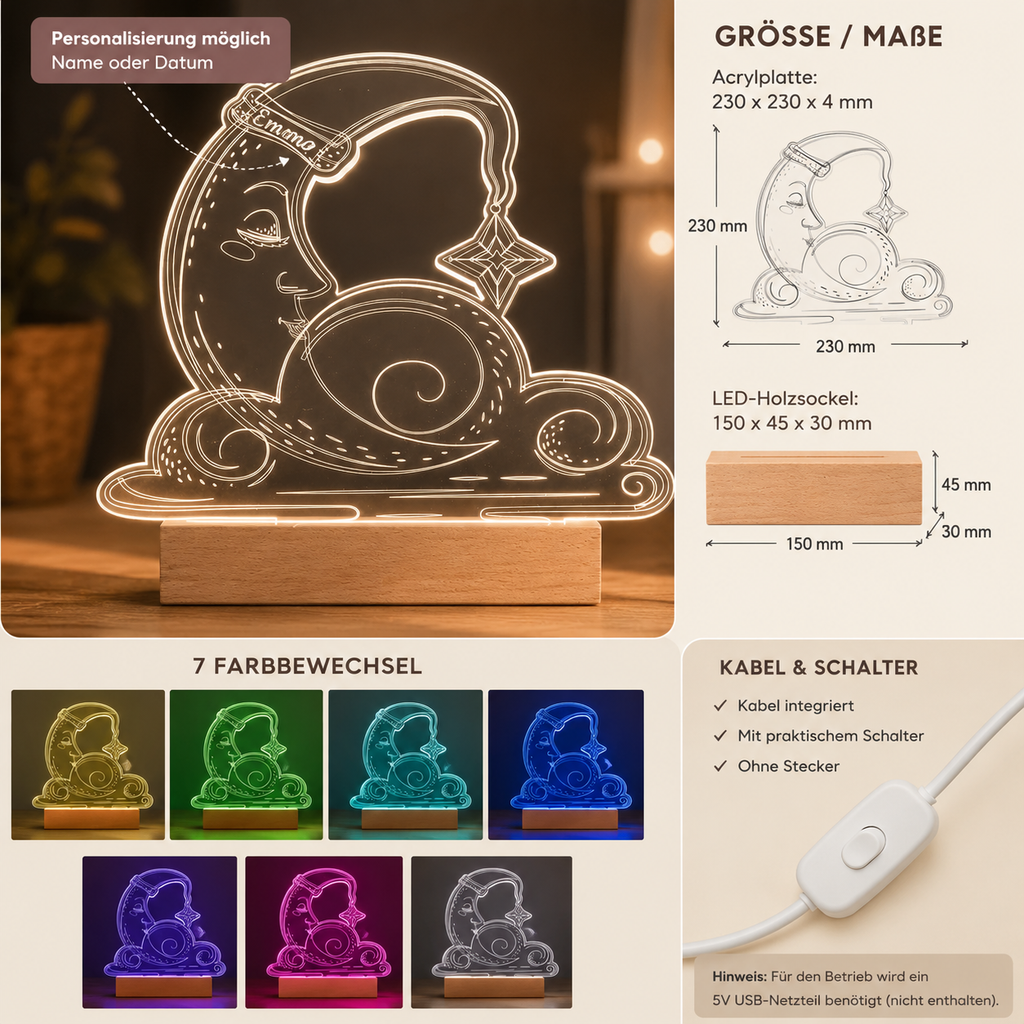 Personalized LED Acrylic Lamp "Sleeping Moon"