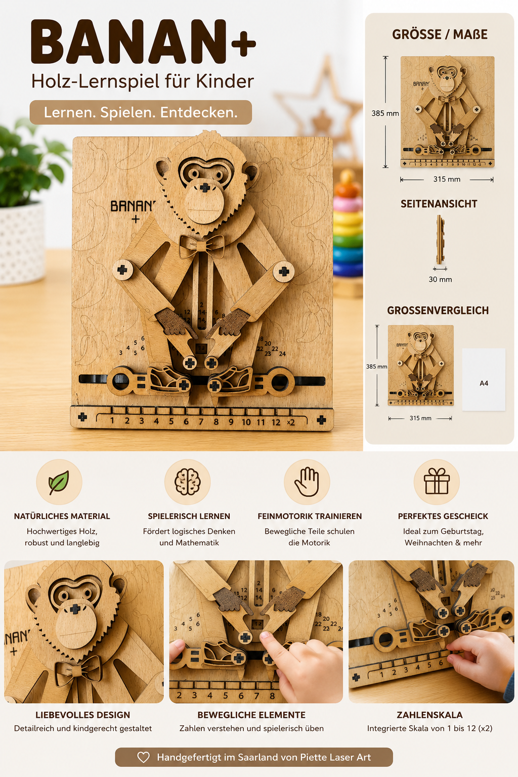 Holz-Lernspiel BANAN+ für Kinder