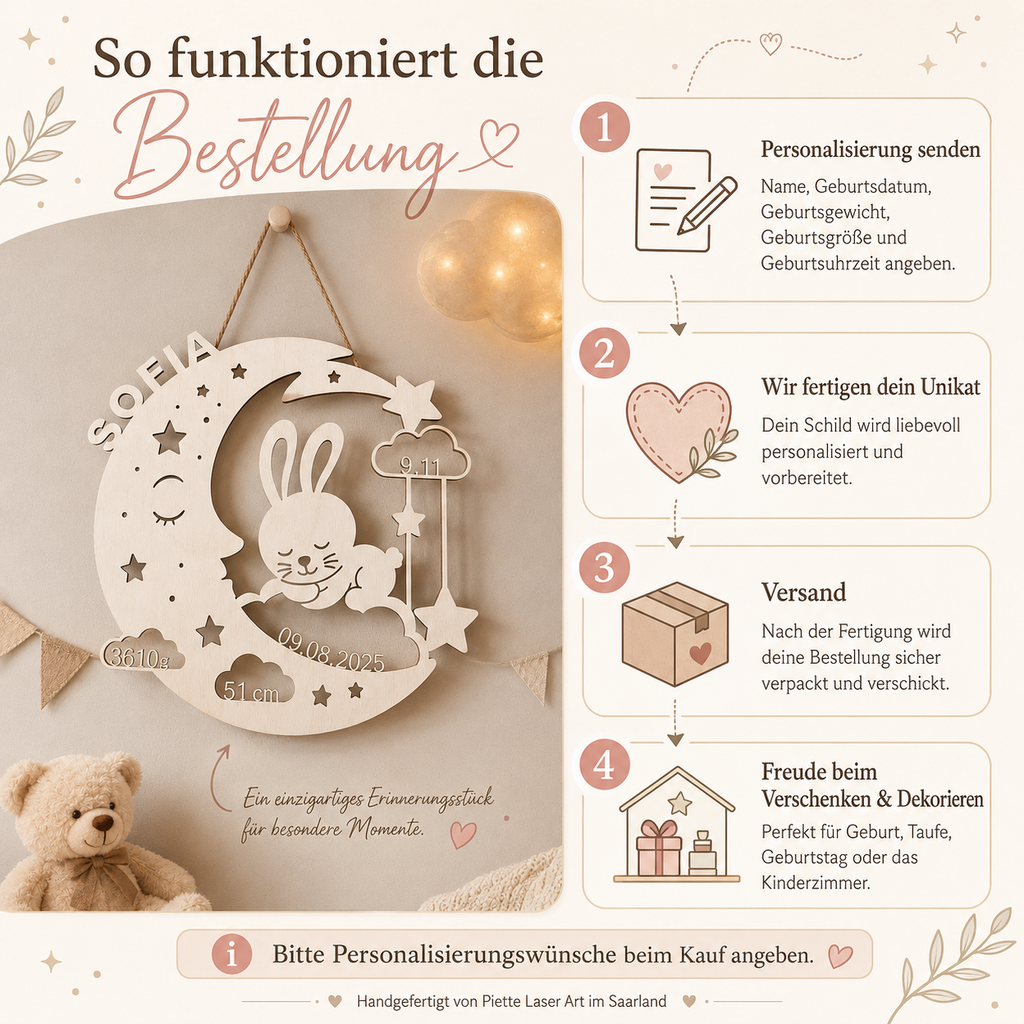 LED-Namenslampe Jasmin mit Hase & Mond