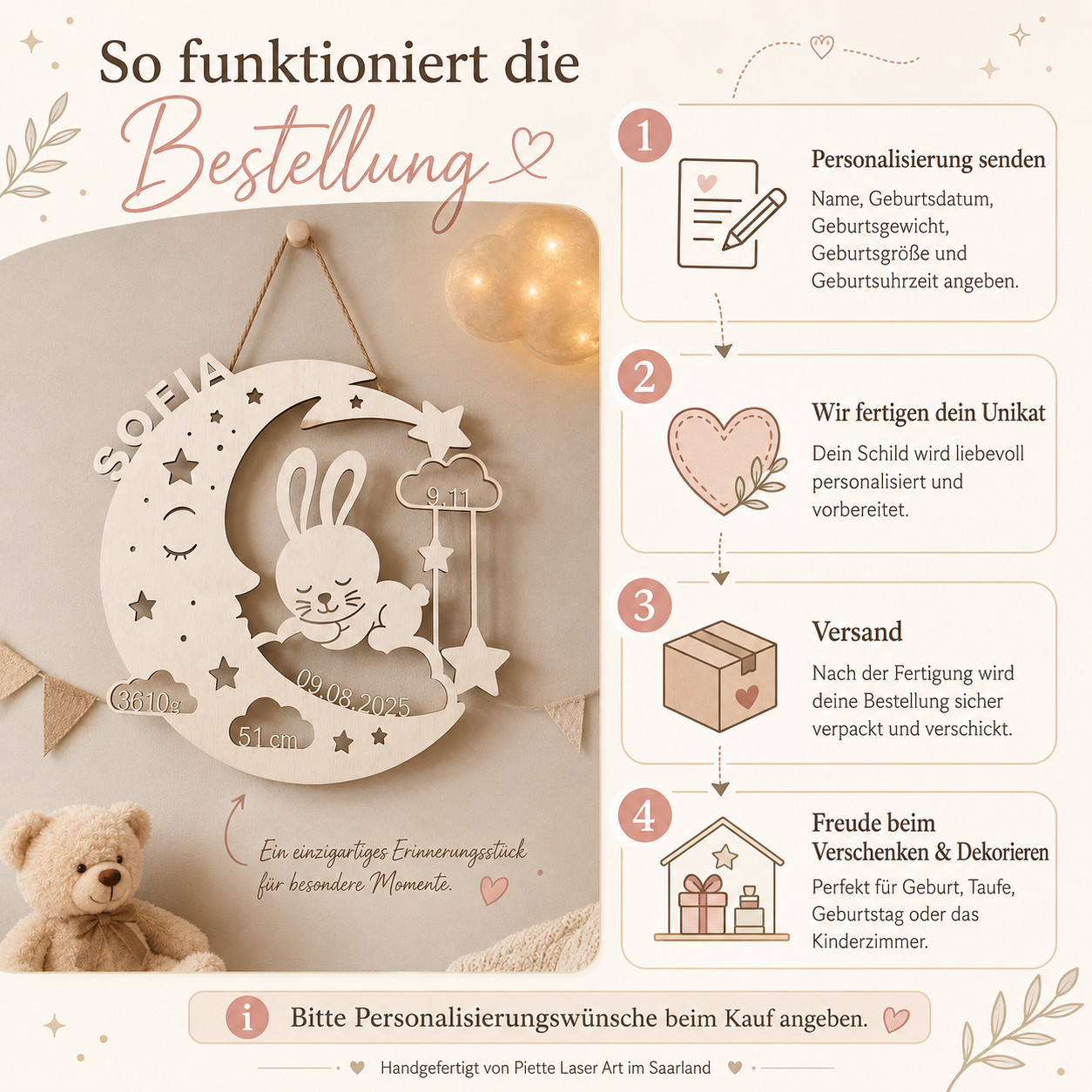 LED-Namenslampe Jasmin mit Hase & Mond