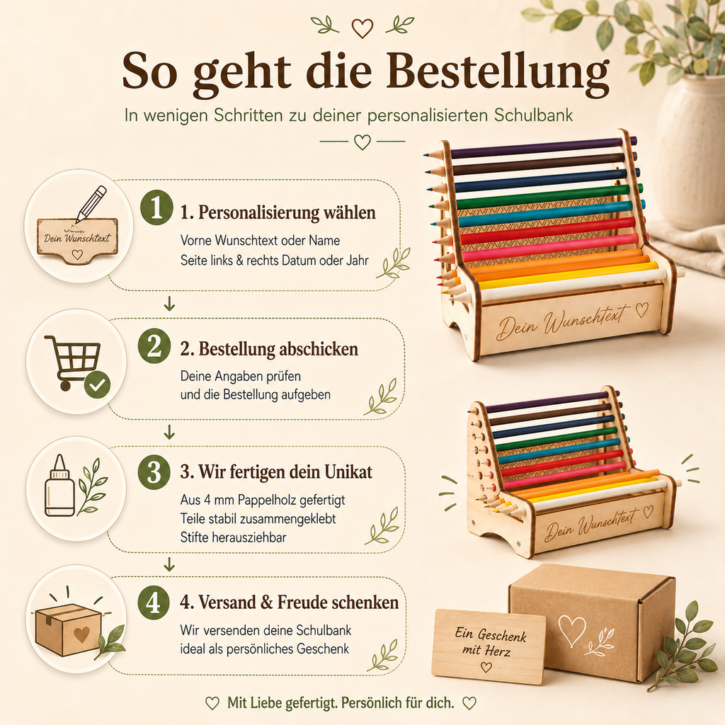 Personalisierter Stiftehalter aus Holz als Geschenkidee zur Einschulung, zum Schulanfang oder Geburtstag.