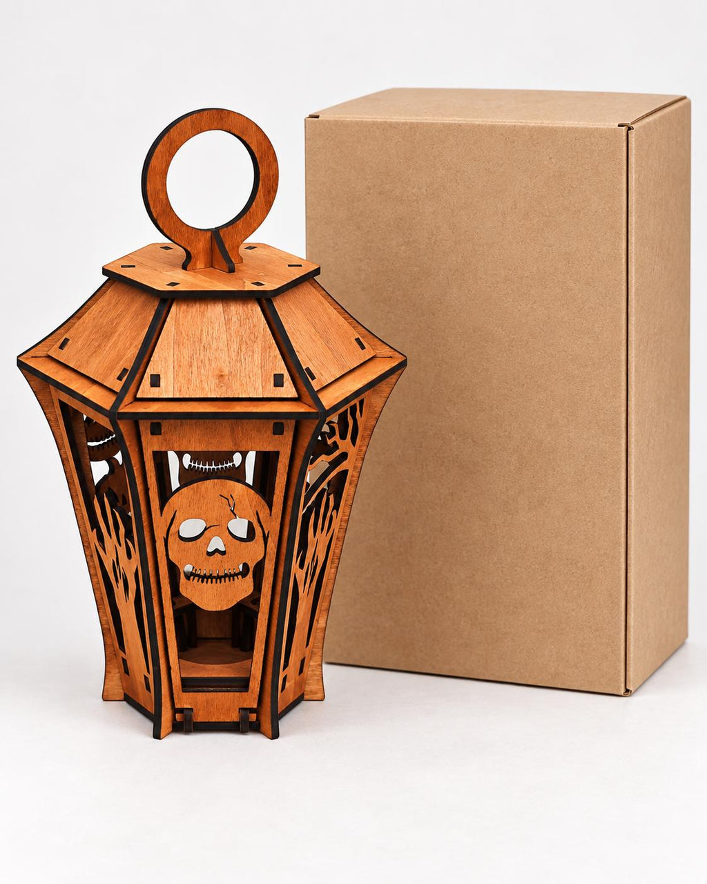 Halloween-Holzlaterne mit Totenkopf, 28 cm