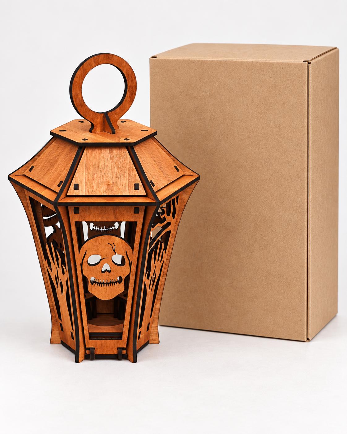Halloween-Holzlaterne mit Totenkopf, 28 cm