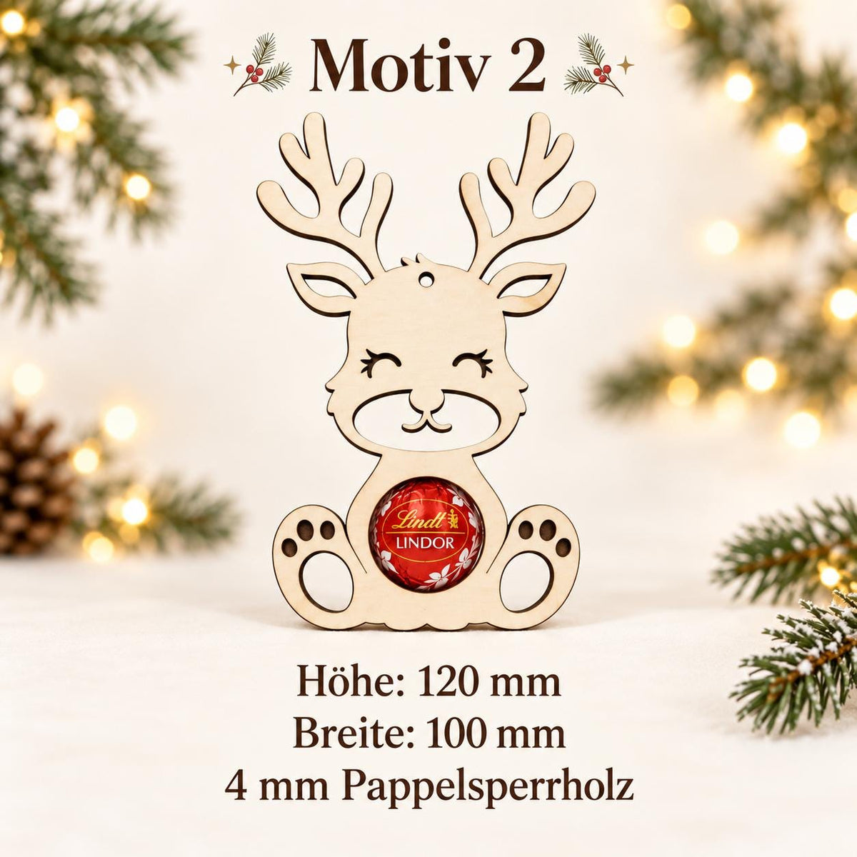 Schokoladenhalter Rentier sitzend aus Holz