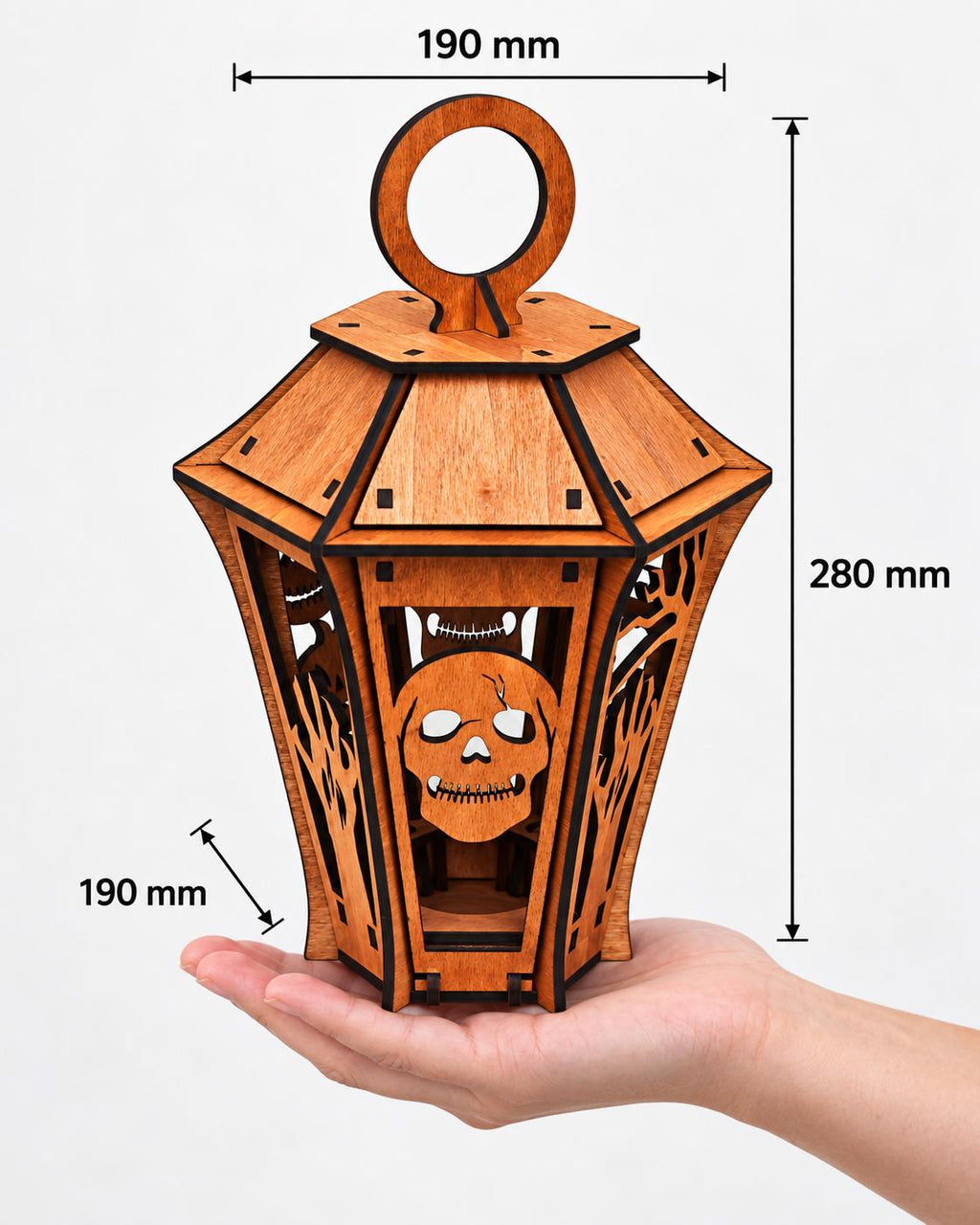 Halloween-Holzlaterne mit Totenkopf, 28 cm