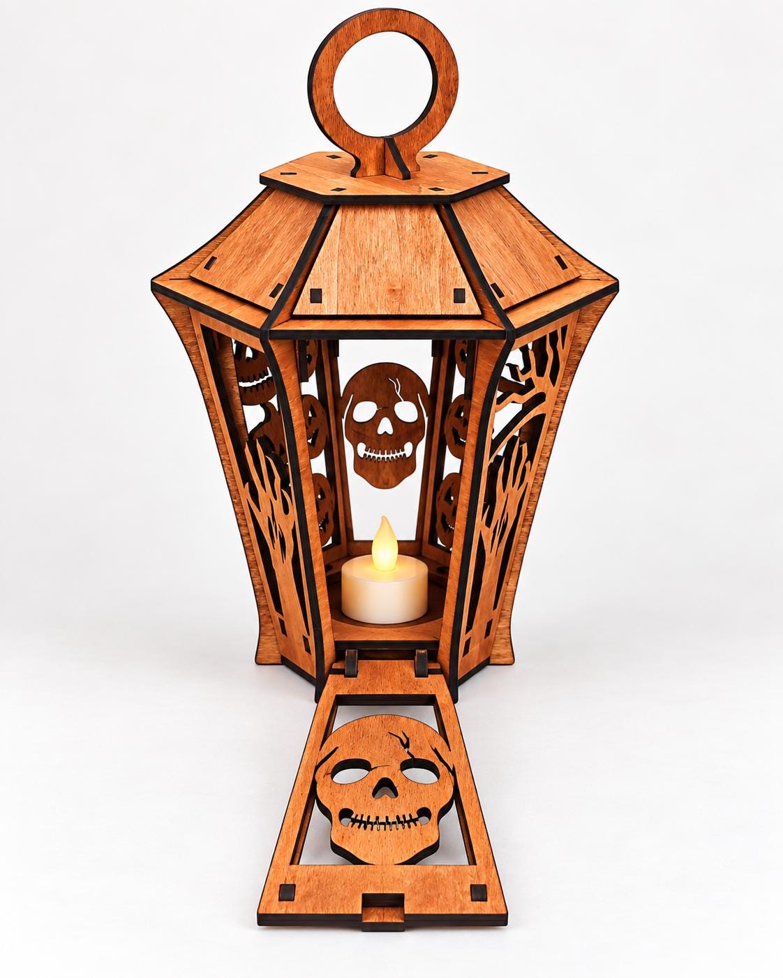 Halloween-Holzlaterne mit Totenkopf, 28 cm
