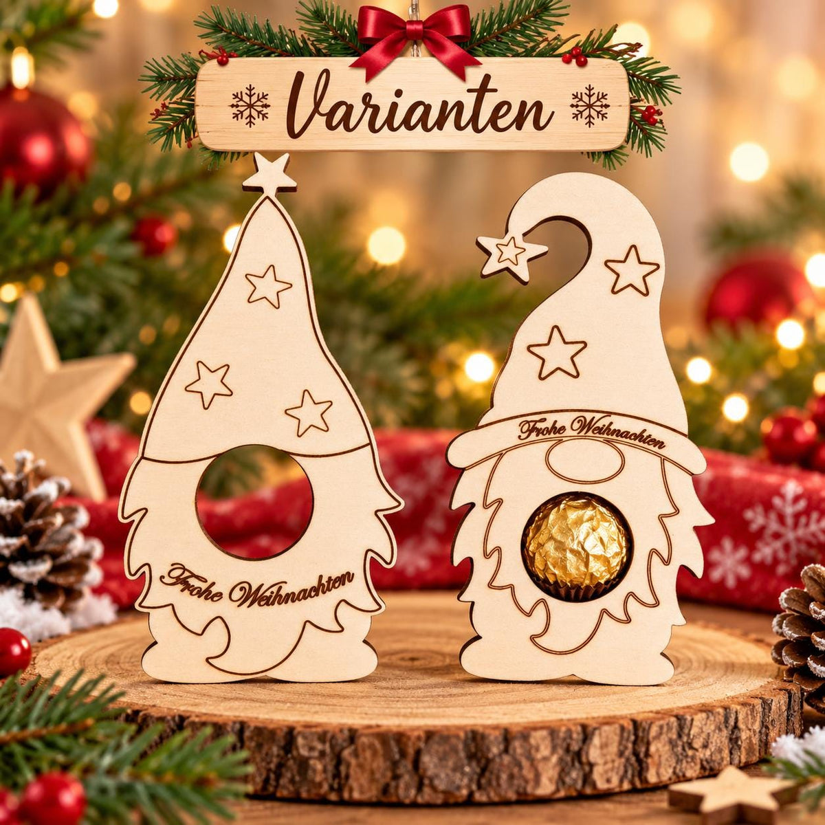 Weihnachtswichtel aus Holz mit Namen – Schokoladenhalter