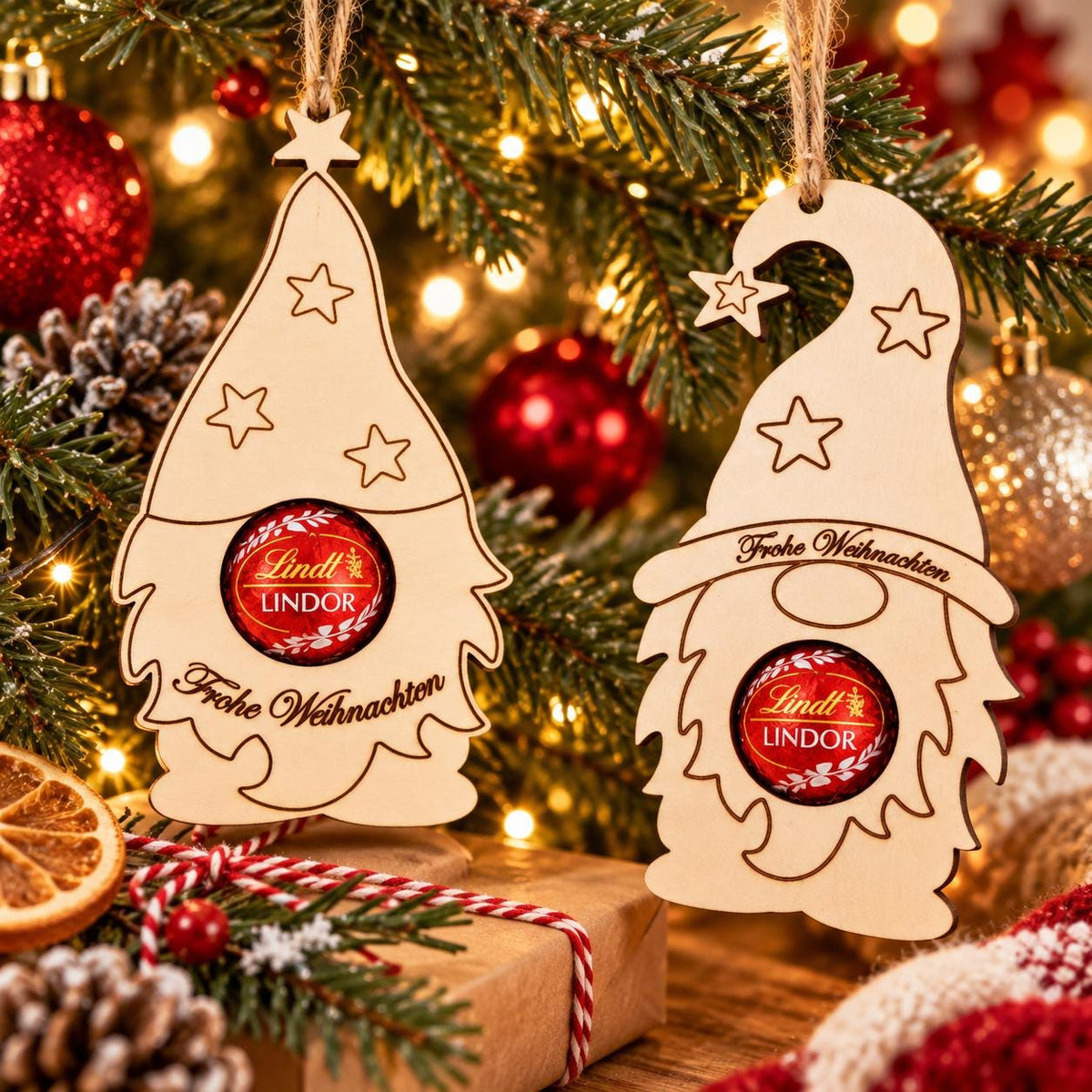 Weihnachtswichtel aus Holz mit Namen – Schokoladenhalter