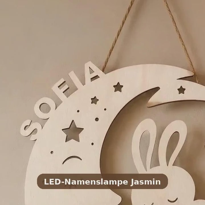 LED-Namenslampe Jasmin mit Hase & Mond