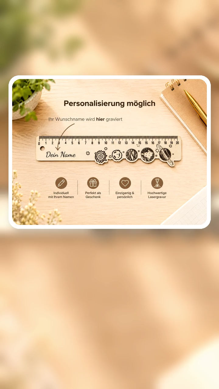 Holz-Lineal Weltraum personalisiert mit Name für Schulanfang